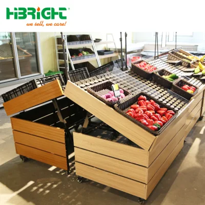 Supermercado de madera soporte de la pantalla de frutas verduras