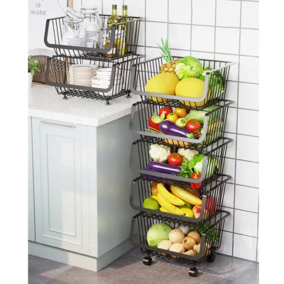 El cable de almacenamiento de la Cocina La cebolla patata apilable cesta de frutas cestas de verdura anaqueles con ruedas