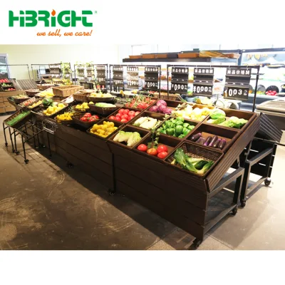 Supermercado de madera soporte de la pantalla de frutas verduras