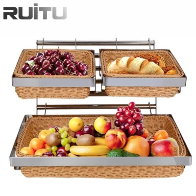 El Hotel y restaurante de lujo de alimentación en la pared de metal plegable apilable de acero inoxidable de Nivel 2 Tejido Rattan fruta alimentos preparar para el almacenamiento Granero