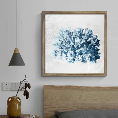 Azul Starfish vida marina Woodblock Imprimir Pintura decorativa Arte de madera Pintura de pared
