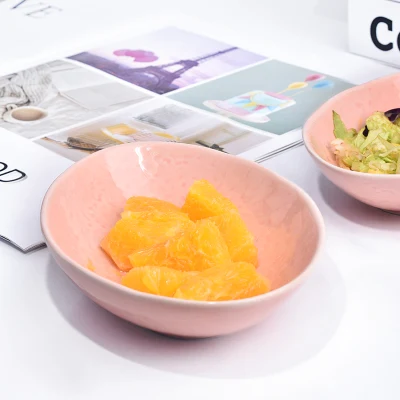  Porcelana Rosa 1290 grados Alta temperatura Oval Salad irregular Snack Platos fríos Frutas Deep Bowl