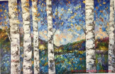 Abedul de gran tamaño de lienzo paisaje pinturas al óleo de arte de pared
