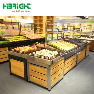 Supermercado de madera soporte de la pantalla de frutas verduras