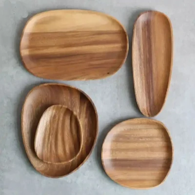 Placa de madera de nogal de Acacia irregular platos de madera para la cena platos