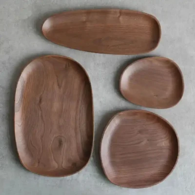 Placa de madera de nogal de Acacia irregular platos de madera para la cena platos