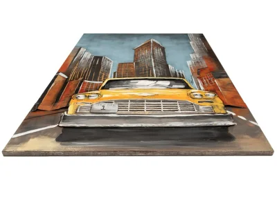  Vancy Arts original hecho a mano NY City Yellow Cab 3D Arte Metal Arte de pared de metal de lujo, dorado galvanizado, Hammered
