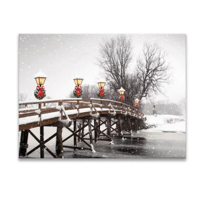 Luz LED de Navidad de 2022 el arte de la pared de lienzo para regalo y decoración del hogar la impresión de paisaje de nieve