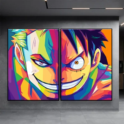  Anime Luffy de una pieza de tela pintura acuarela Zorro Poster de carácter de arte de pared mural adecuado para la decoración del hogar