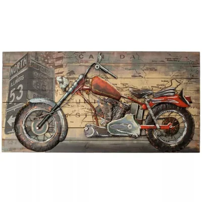Artes Vancy gran pared 3D Arte Artesanía motocicleta Metal Repujado Metal Galvanizado pintado a mano listo para colgar el arte de la pared de metal 3D
