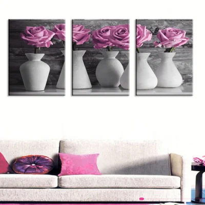  Comercio al por mayor Personalizado 3 Diseño de paneles de casos de la flor de arte de pared pintura lienzo
