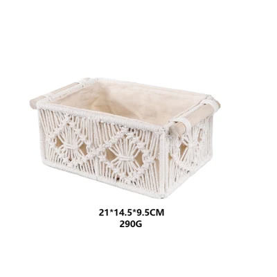 Cesta de almacenamiento tejida a mano Cesta decorativa con asas de madera para el baño Sala de estar