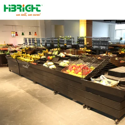 Supermercado de madera soporte de la pantalla de frutas verduras
