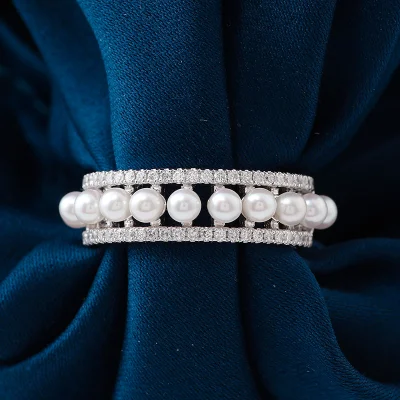La Provenza personalizada de joyas de oro blanco 14k de perlas cultivadas de agua dulce de anillo de diamantes Anillo de perla perla de la mujer de joyería anillo de servilleta