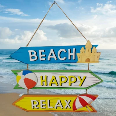  Impresión personalizada Dirección de relajación Mark Madera MDF Beach signo Colgante Placa de signos