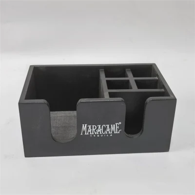 Color personalizado tinte acabado de madera Napkin Holder Negro