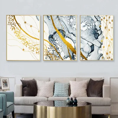  Custom High End Abstract Mural único Pintura de lienzo de lámina de oro Diseño de paisaje Arte Wal