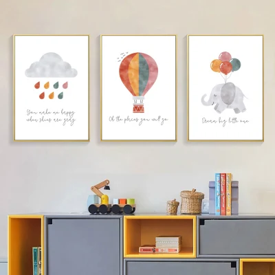  Bebé dibujos animados de los zoocriaderos Chico minimalista Ilustraciones de lienzo lienzo murales de pared de la luz de las impresiones de arte niños bebé dormitorio