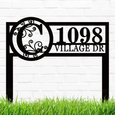  Dirección personalizada Yard Sign Metal Dirección con estaca Custom Cartel de dirección de metal número de casa exterior señal para césped de patio Signo de dirección