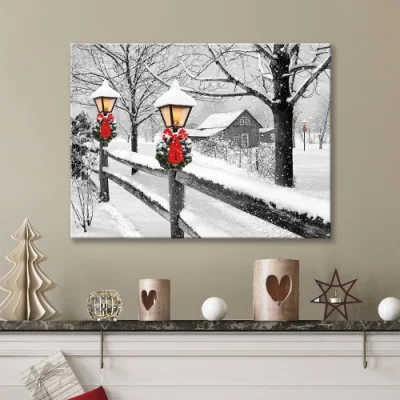 Luz LED de Navidad de 2022 el arte de la pared de lienzo para regalo y decoración del hogar la impresión de paisaje de nieve