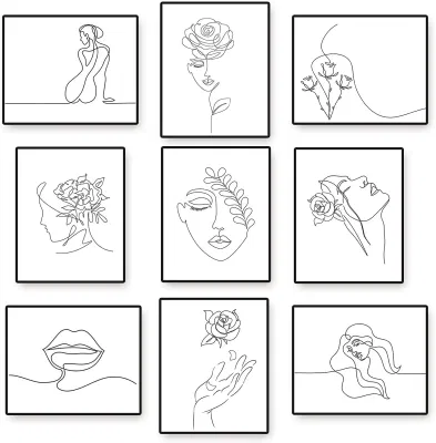 9 piezas de arte cartel imprime la pared de la pared de la línea minimalista decoración minimalista 8 X 10 pulgadas de lienzo abstracto Arte impresiones para Salón