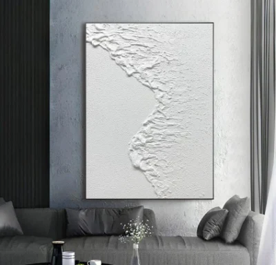  Pintado a mano con textura 3D de arte abstracto de la pared blanca de pintura sobre tela
