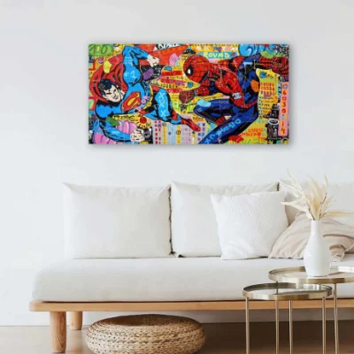 Fábrica al por mayor Spider-Man y Superman Pintura decorativa de Canvas Watercolor pared Arte