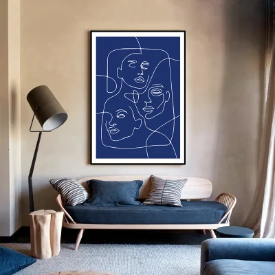  La pintura moderna arte de la línea de carácter azul Ilustración Sketch Home Decoración de pared para Salón