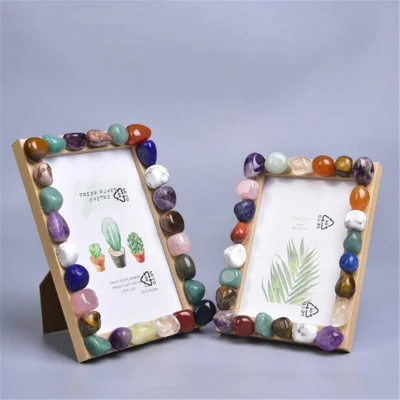 Bricolaje al por mayor Stone Arte Artesanía 5inch 6inch niños Gemstone foto Marco único Fotos personalizadas Marco