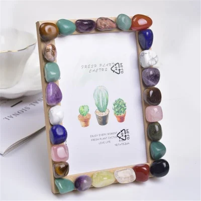 Bricolaje al por mayor Stone Arte Artesanía 5inch 6inch niños Gemstone foto Marco único Fotos personalizadas Marco