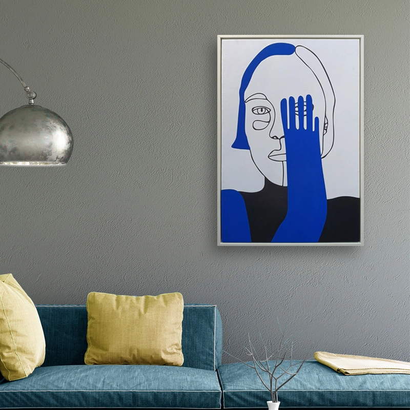 Paintings Modern Art Pictures Living Room Blue Abstract Artwork Line Characters Wall Decor