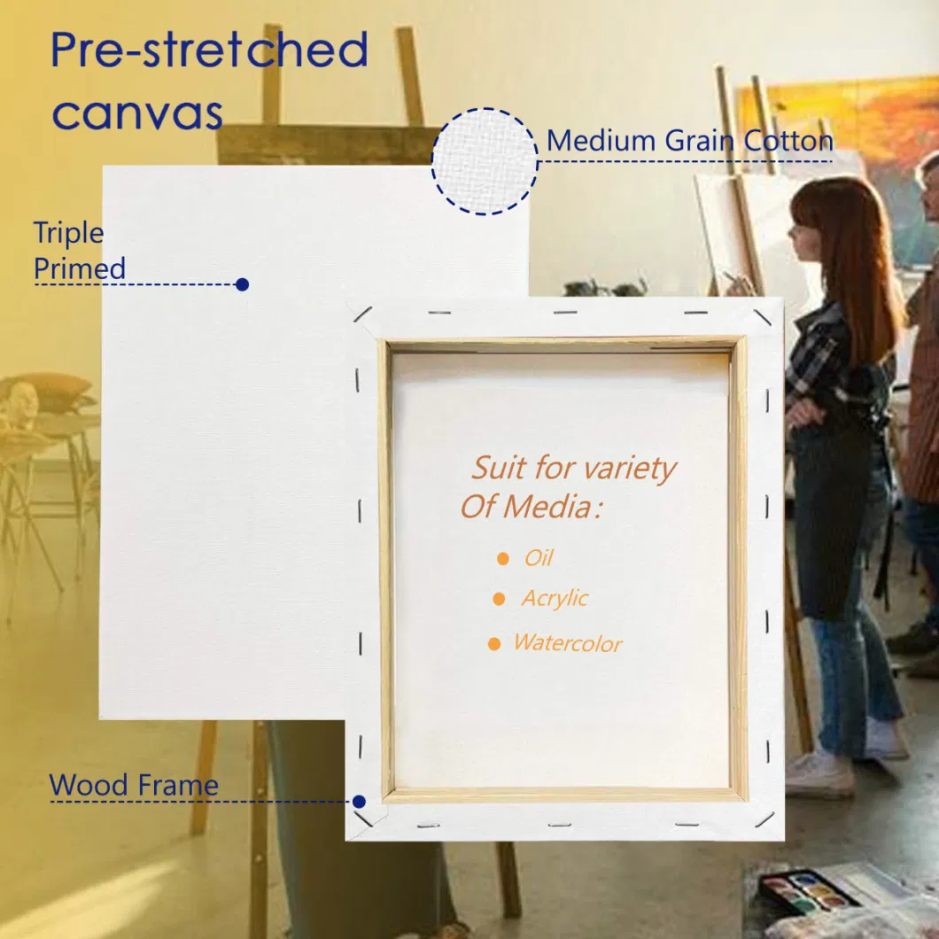 Economical Stretched Canvas for Primary Painting, Blank Cotton Art Canvas for Students and Beginners, Printing and Handicraft Using