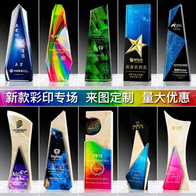 Vendita all&prime;ingrosso Incisioni personalizzate UAE trasparente acrilico souvenir smaltatura in legno a placche Medaglia di vetro Crystal Diamond Star Armwrestling Golf Metal Corporate Sport Premio Trofeo
