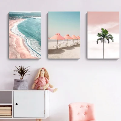  Nord Europa Pink cocco muro Arte Mare Paesaggio olio pittura Arte tela incorniciata paesaggistica per l&prime;arredamento dell&prime;hotel