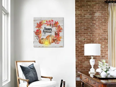 Autunnale Pumpkins LED tela Wall Art per la pittura a candela Backdropharvest Girasoli Maple sfondo Bambini