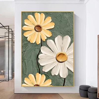 Black and White Wall stampe d&prime;arte su misura fiore di loto Pittura di tela di olio di mano per decorazione domestica