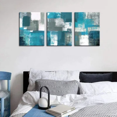 Astratto Wall Art decor tela Blue Teal dipinti moderni grandi Stampe pronte per la stampa in cornice