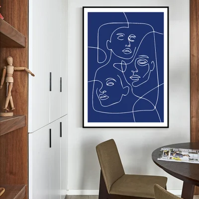 Linea di pittura moderna Arte disegno di disegno di carattere blu parete domestica Decorazioni per soggiorno