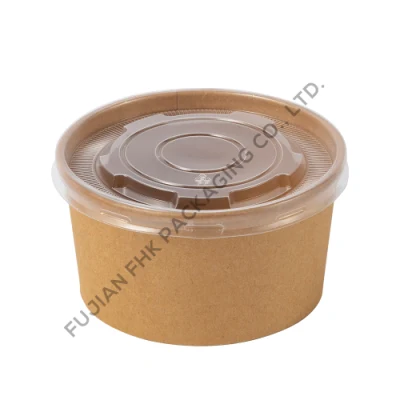 Contenitore per insalata di frutta in carta rotonda Kraft monouso da 1300 ml biodegradabile Take-away Noodle contenitore per fast food recipiente di carta con coperchio
