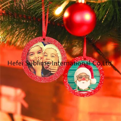 Natale Round immagine ornamento massa legno incompiuto Natale cornice fotografica