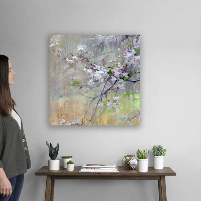 Quadri dipinti a mano di tela, Arte di tela parete di ciliegio Blossom estetica Nordic Rectangle Artwork spatola Textured Frameless fresco pittura Grande arredamento domestico