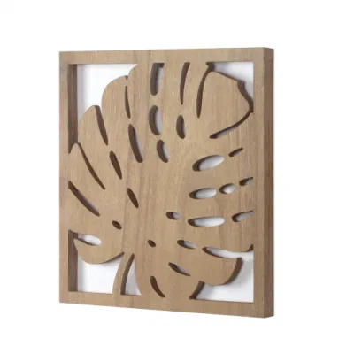 Pianta intagliata Wall Art Farmhouse Geometric Frame Hanging Home decor Placca rustica in legno per decorazioni in muratura