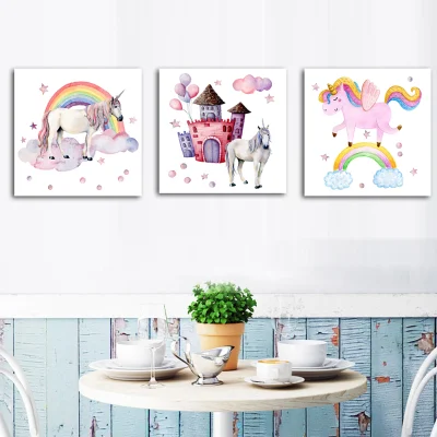 All&prime;ingrosso colorato Arcobaleno Horse 3 Pannelli Design immagini Wall Art Pittura di tela per l&prime;arredamento della sala da pranzo del soggiorno