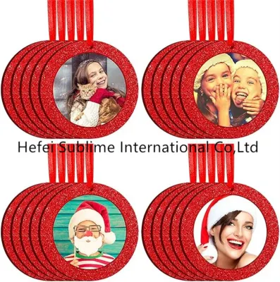 Natale Round immagine ornamento massa legno incompiuto Natale cornice fotografica