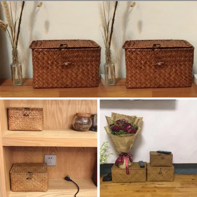 Eco-friendly piccolo fresco multifunzione operazioni varie pratico straw tessuto camera da letto stoccaggio Cestino