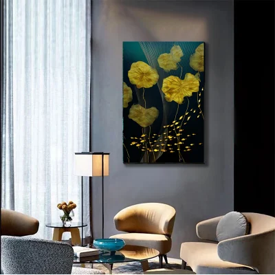 Camera da parete di lusso in tela d&prime;oro con stampa personalizzata e moderna Decorazione 3 pannelli Wall Art set pezzi astratto