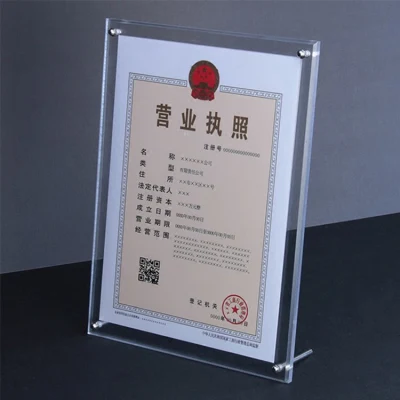  Cornice fotografica acrilica trasparente personalizzata licenza Business Display da tavolo Stand