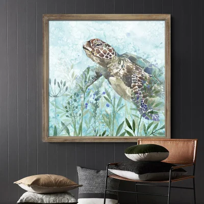 Sea Turtle Marine Life Woodblock Stampa pittura decorativa legno Arte Pittura di parete