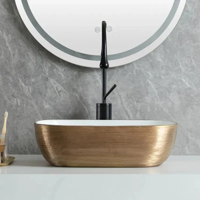 Lussuoso sanitari Wash Top Bianco decorato Lavandino oro Bagno d&prime;arte Sink ceramica Golden Basin