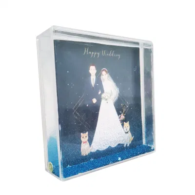 4*4&quot; OEM Liquid glitter Photo Frame personalizzato Confetti Water Telaio